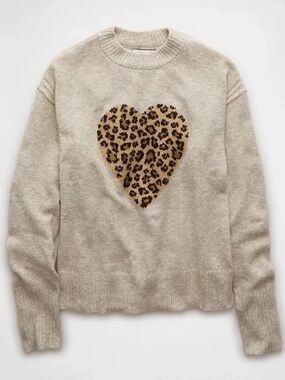 AMERICAN EAGLE | Leopard Heart Sweater